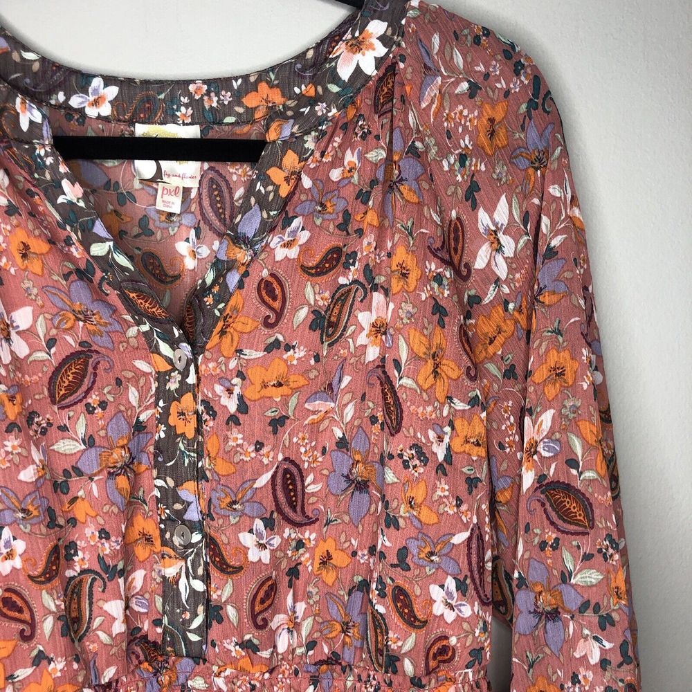 Fig and Flower Women's PXL Multicolor Floral 3/4 Sleeve‎ Sheen Lined Maxi Dress